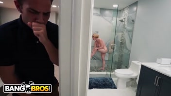 BANGBROS - Stepmom Casca Akashova Busts Berry McKockiner Spying in Shower!