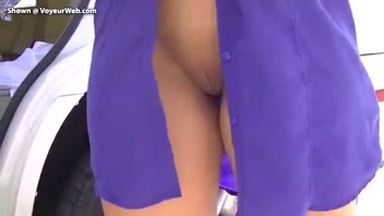 Sizzling Latina Nikki Brazil Flashes at Car Wash! Voyeur Tease!