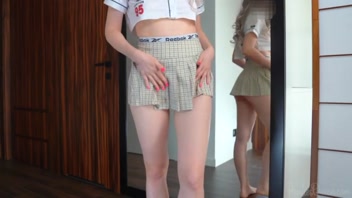 Hot Skinny Schoolgirl Tries Sexy Skirts in Wild Haul